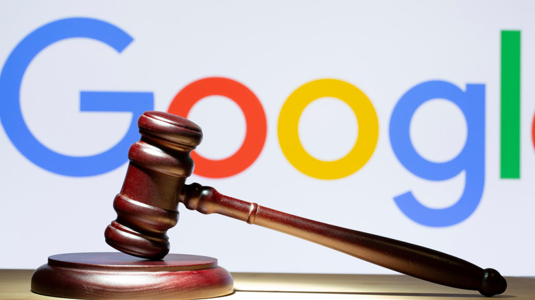gavel in front of Google logo, Google lawsuit