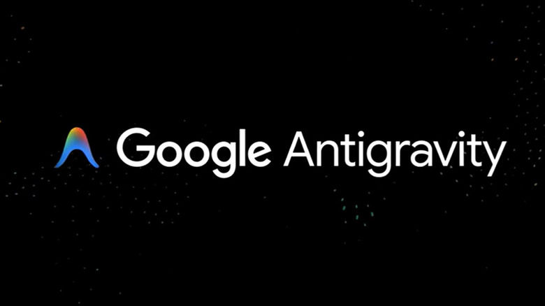 Black background with the words "Google Antigravity" and the Antigravity logo