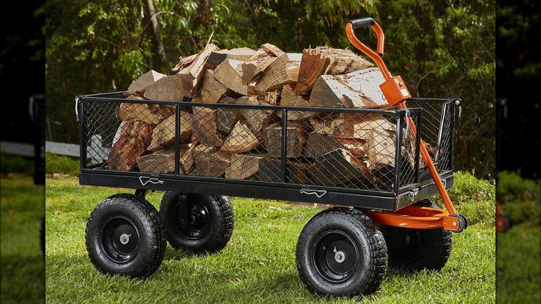 HFT 1200 utility cart loaded with firewood