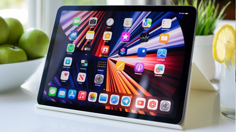 Woman using an iPad at Christmas