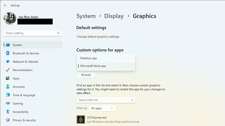 windows graphics adapter setting