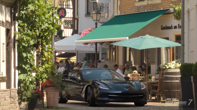 Gran Turismo Corvette in European town