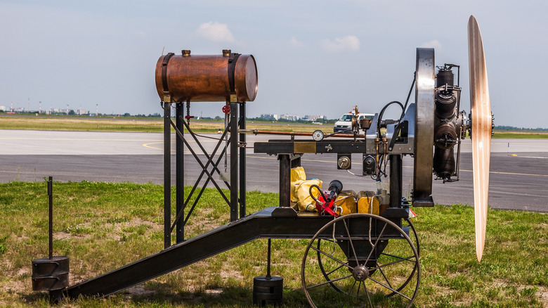Gnome 9 piston rotary engine test bed at airport