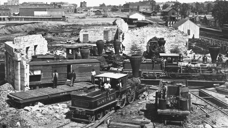 Destroyed train turntable during the Civil War