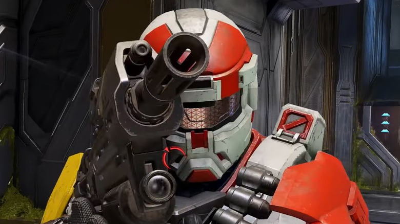 Halo Infinite character with red and white helmet