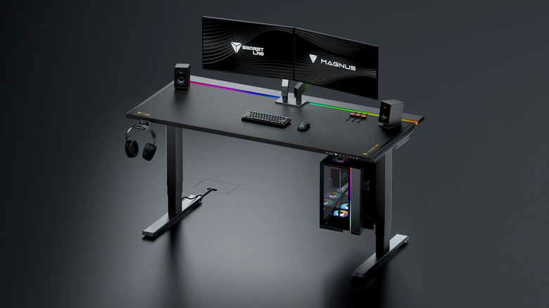 The Magnus Pro desk on a black background