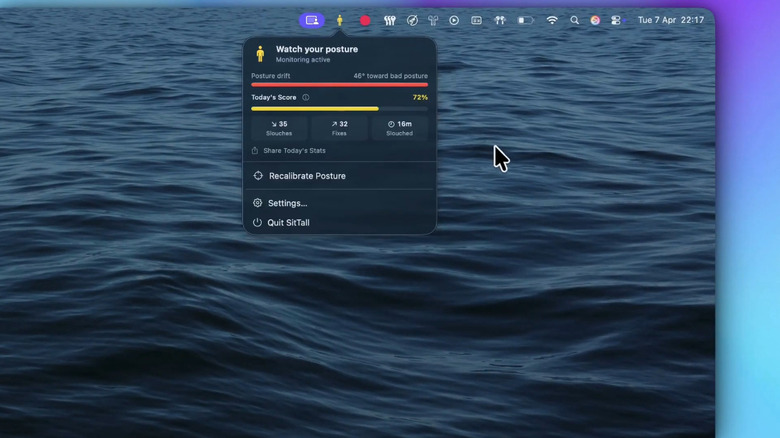 The SitTall posture app on macOS