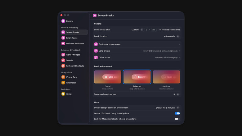 App settings for LookAway app on macOS