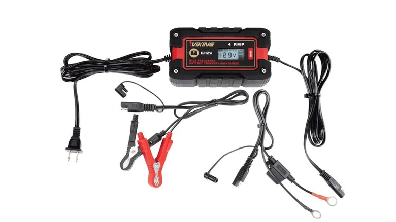 A Viking 4 Amp Automatic Battery Charger/Maintainer against a white background