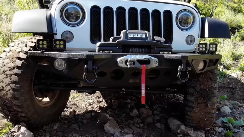 Badland winch attached to Jeep