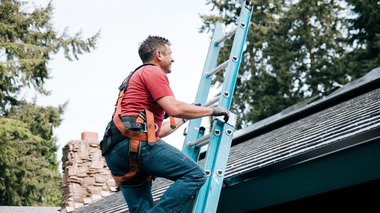 Man going up ladder