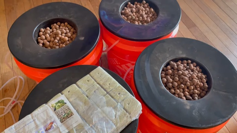 5-gallon buckets converted into a hydroponic planter system.