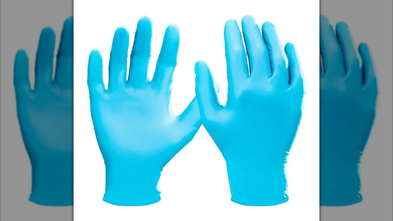 A pair of Hardy nitrile gloves from Harbor Freight