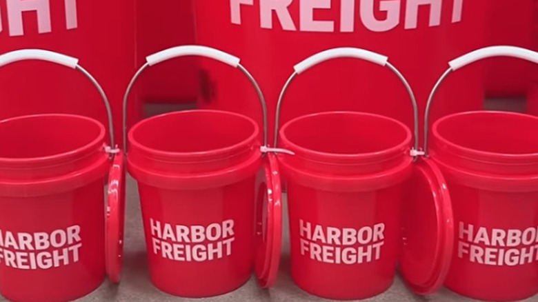 Harbor Freight mini buckets lined up in a row