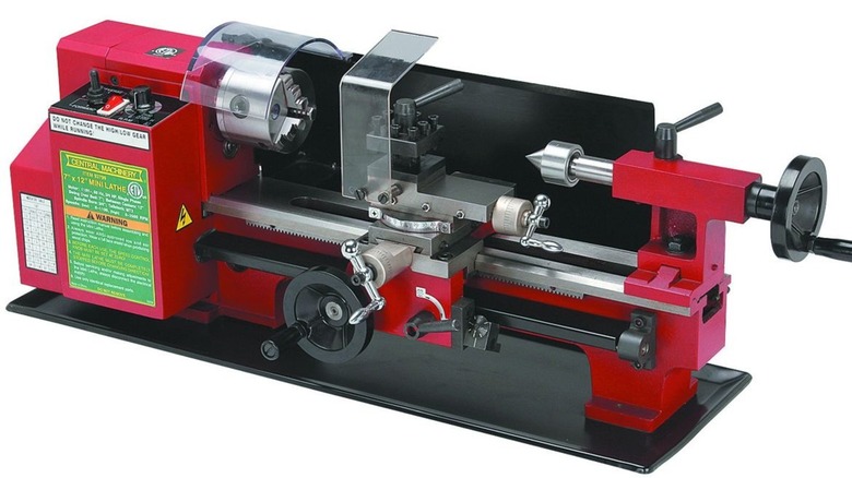 Central Machinery 7- by 12-inch metal lathe from Harbor Freight on white background
