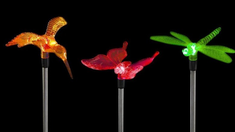 Set of three light-up LED lights on stakes