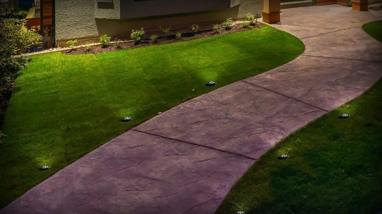 Path lit up by LED lights at night