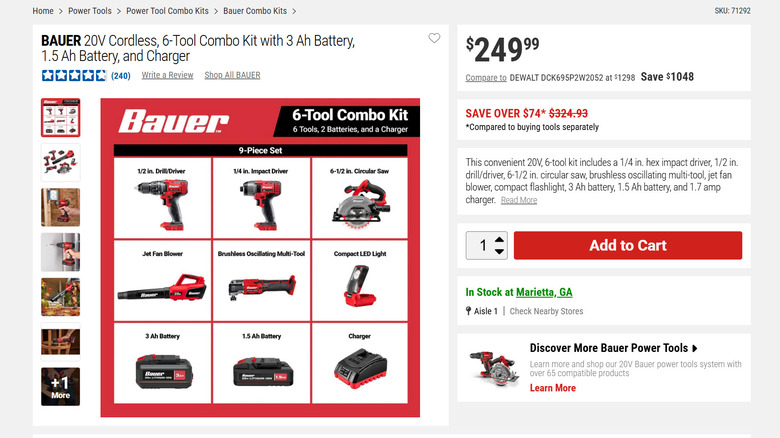 Harbor Freight's website showing both the tools in the kit and the claim of saving $1,048