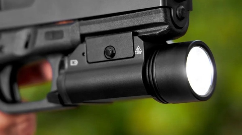 Harbor Freight's tactical rail mounted light in use.