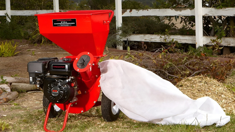 Predator wood chipper with bag out on grass