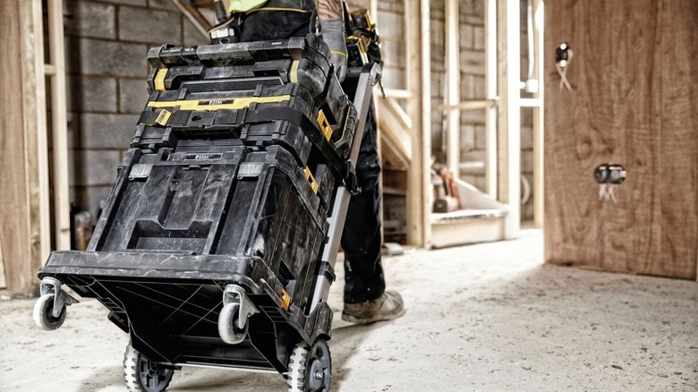 DeWalt Tstak stack being pulled on a jobsite