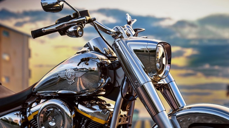 A close up of a 2025 Grey Ghost's headlight and handlebars