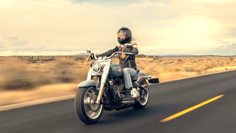 Person on Harley Fat Boy