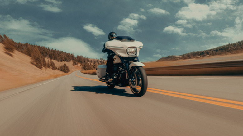 Harley-Davidson Street Glide on the highway on a hot day