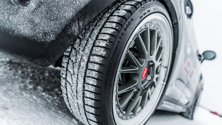 Winter tires driving on the road