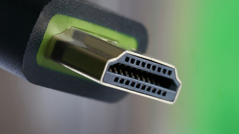 The plug of an HDMI cable.