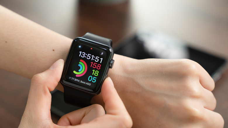 An Apple watch on a woman's wrist