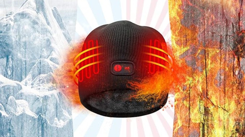 Hat with heating element in fabric
