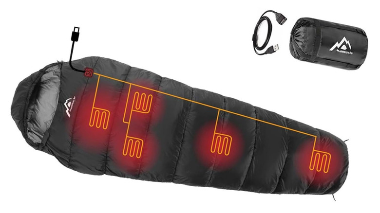 Heated sleeping bag with cable