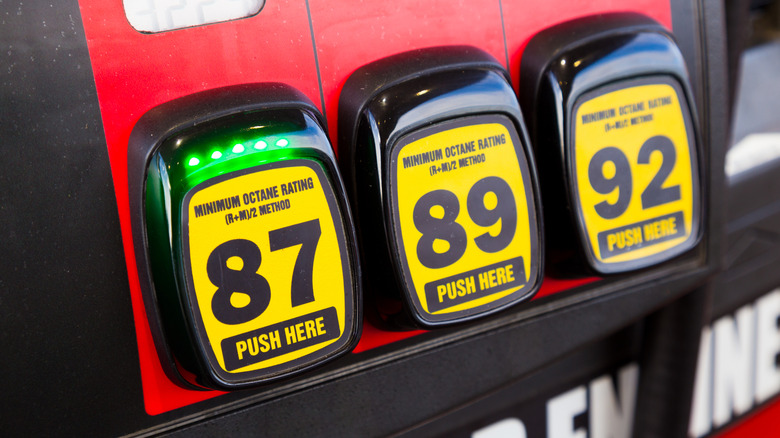 Fuel selection buttons at a gas pump.