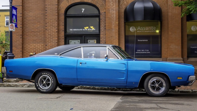 Blue 1969 Dodge Charger parked on street