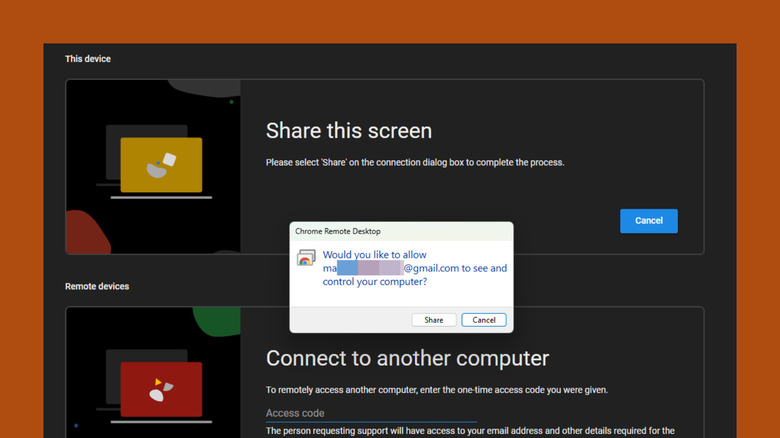 Popup showing other person gaining access to Chrome Remote Desktop