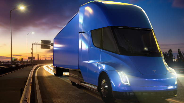 Blue Tesla Semi truck