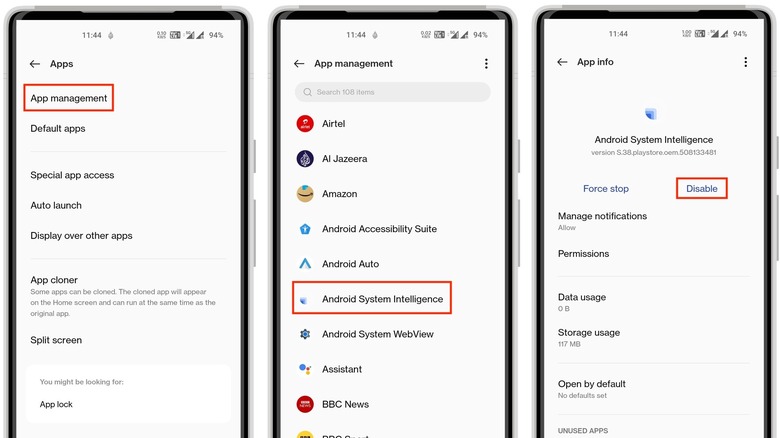 Android System Intelligence disable screenshots