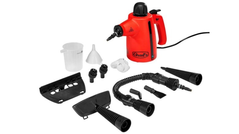 Grant's Handheld Steam Cleaner and accessories on a white background