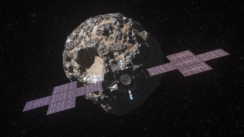 Illustration of NASA's Psyche craft for exploring an asteroid.