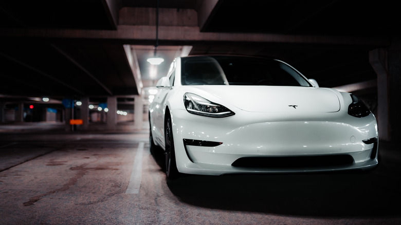 Tesla Model 3 parked indoors