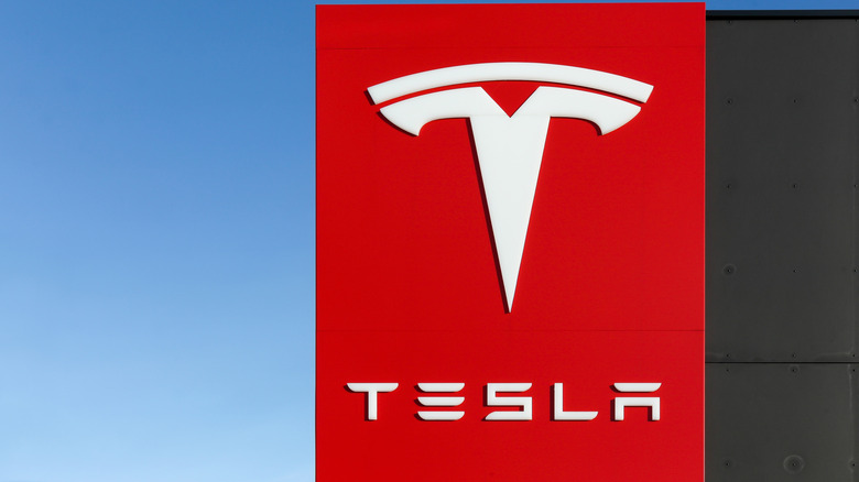 Tesla trademark on a building 