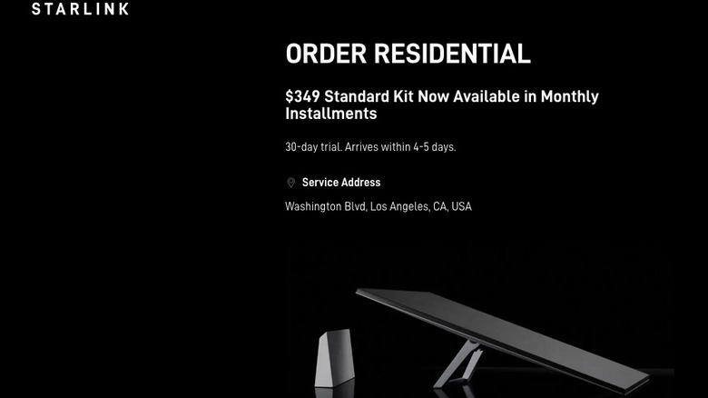 Order page for Starlink kit