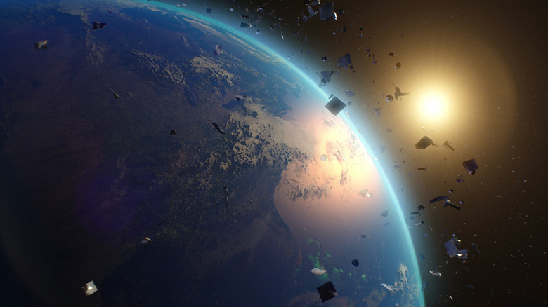 space debris above Earth
