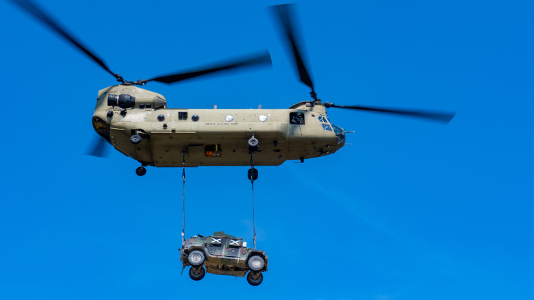 humvee and helicopter