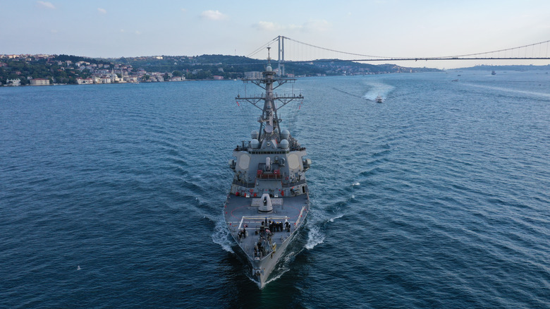 U.S. navy ship on water