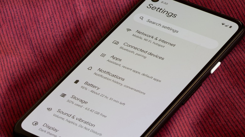Settings app on an Android phone