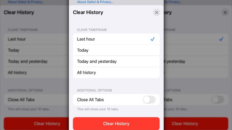 Safari Clear History Screen en el iPhone para el almacenamiento caché y los datos del sitio web