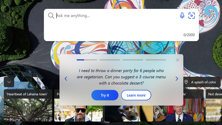 Bing homepage chat box