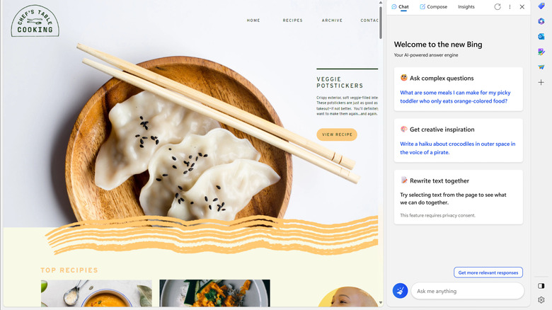 Bing in browser sidebar Edge